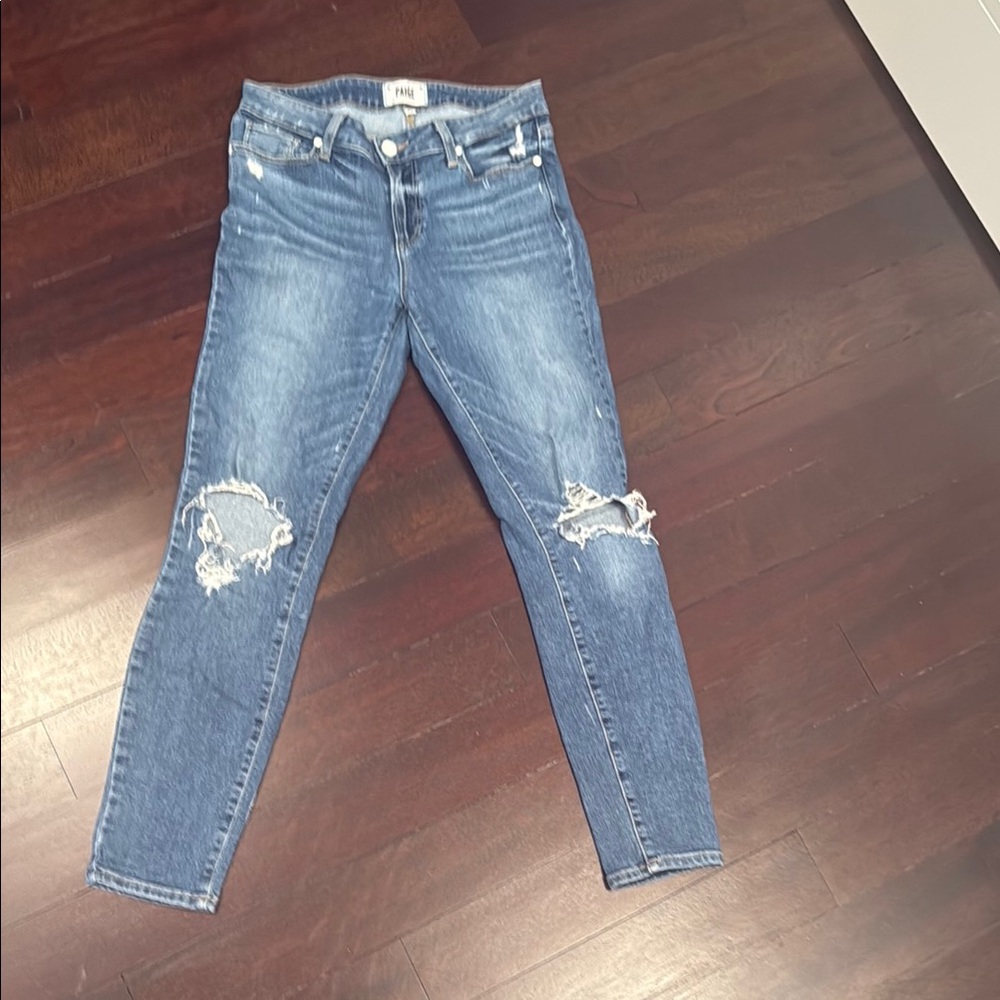 Paige Distressed skinny Blue Jeans